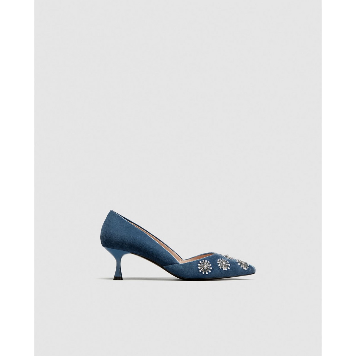 Zara Embroidered Velvet Kitten-Heel Court Shoes